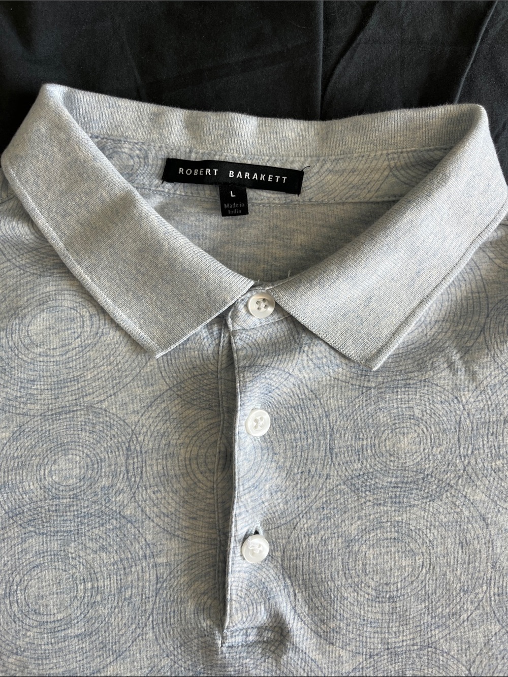 Robert Barakett Men's Light Blue Gray Polo with Subtle Circular Print